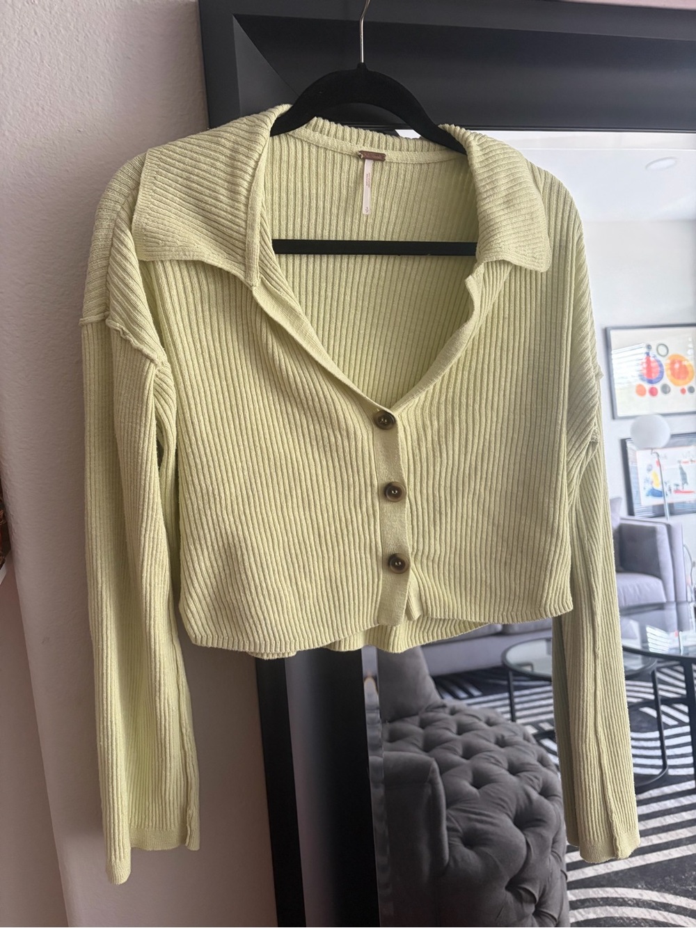 Free People Light Lime Ribbed Knit Top